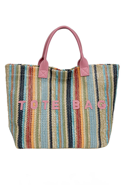 Sachet Pink Bohemian Straw Crochet Woven Tote Bag