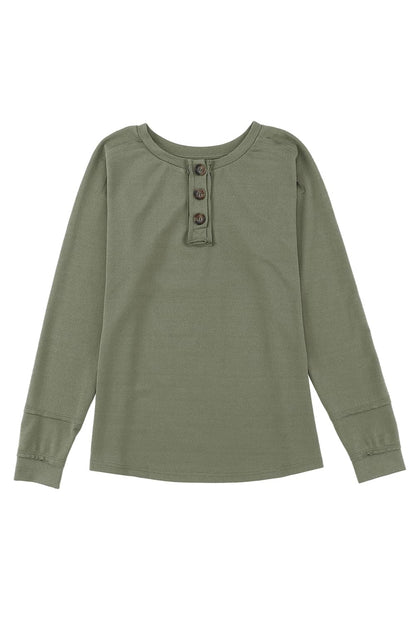 Top botones con cuello dividido patchwork retro manga larga verde