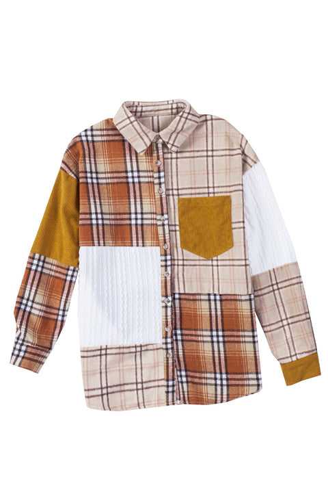 Plaid Color Block Patchwork Shirt Jacket with Pocket