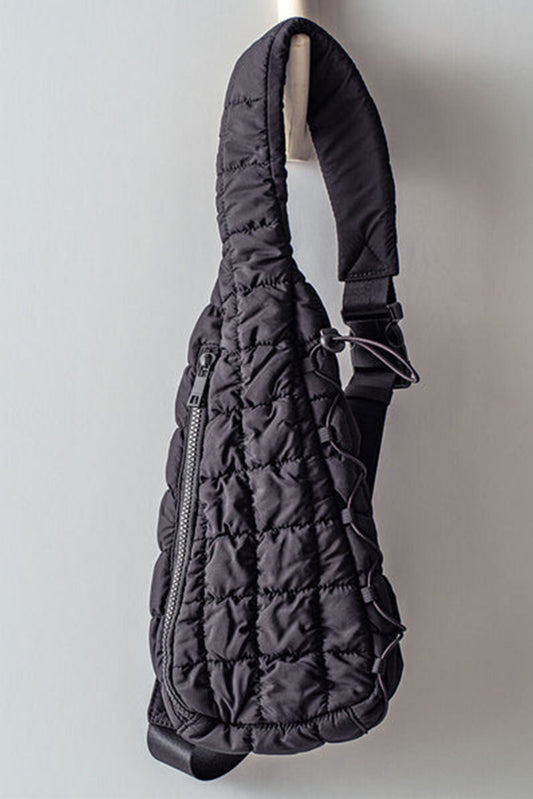 Black Marshmallow Quilted Drawstring Decor Sling Bag
