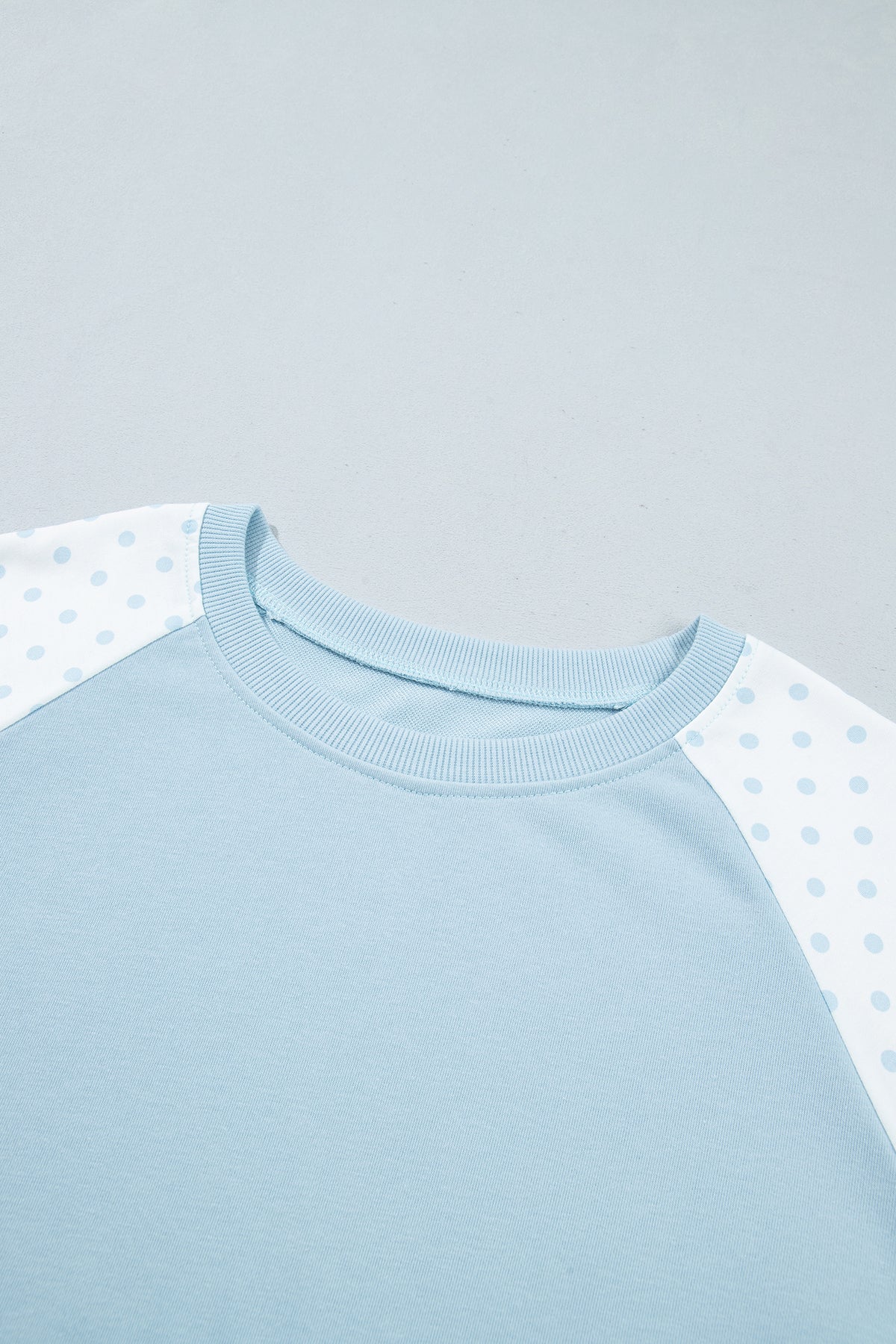 Light Blue Polka Dot Patchwork Colorblock Long Sleeve Casual Two Piece Pants Set