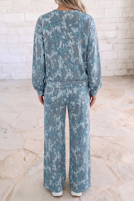 Multicolour Abstract Floral Print Loose Pullover Drawstring Pants 2pcs Set