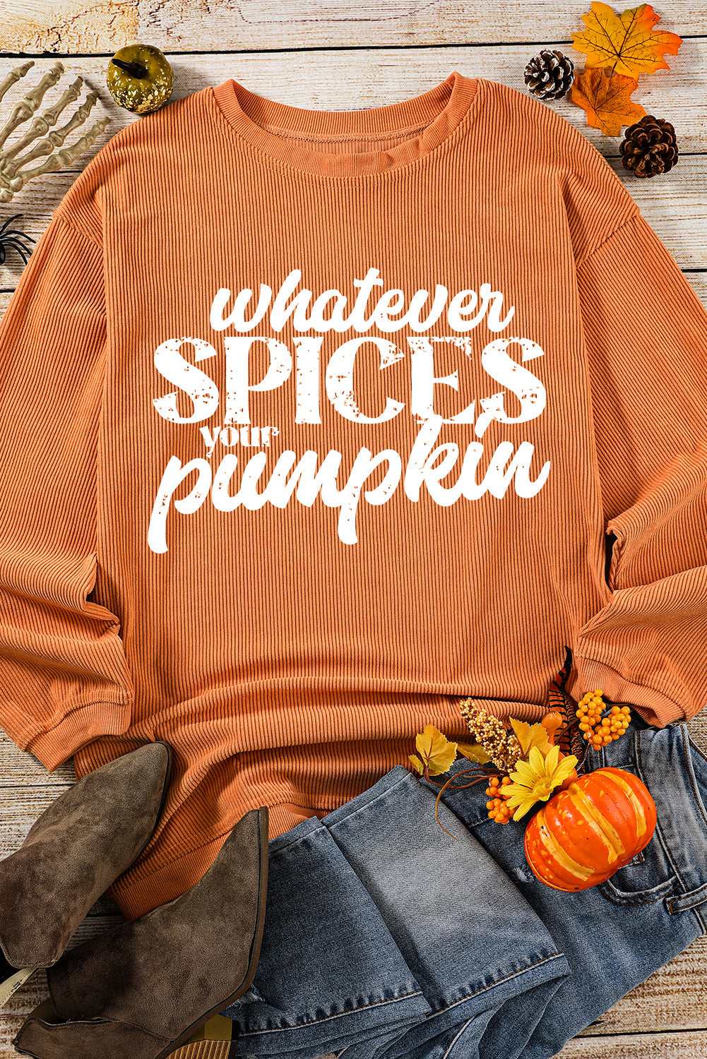 Sweat-shirt à cordon de serrage graphique Orange Whatever Spices Your Pumpkin