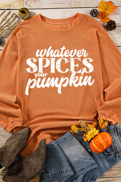 Sweat-shirt à cordon de serrage graphique Orange Whatever Spices Your Pumpkin