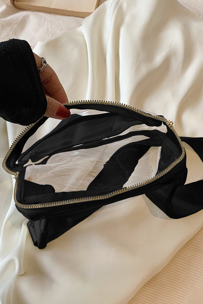 Sac banane transparent à bretelles réglables et fermeture éclair blanc brillant 