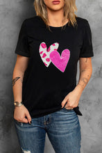 Black Valentines Double Heart Sequin Graphic T-shirt