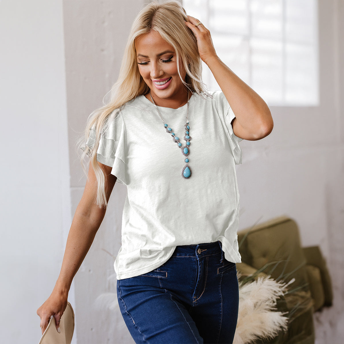 White Layered Ruffle Short Sleeve Round Neck Top