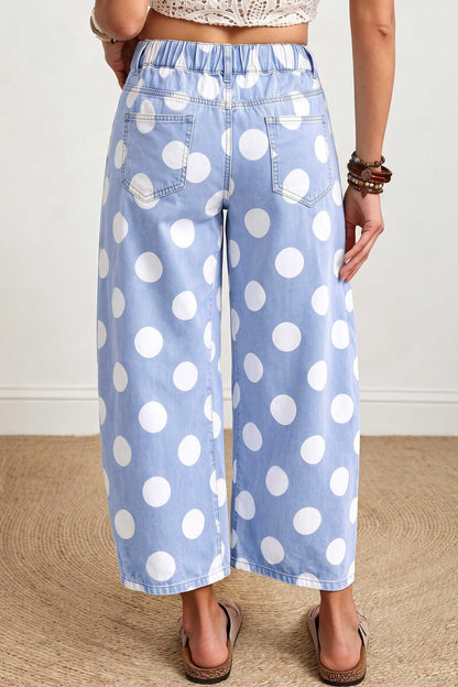Sky Blue Polka Dot Ankle-Length Barrel Jeans