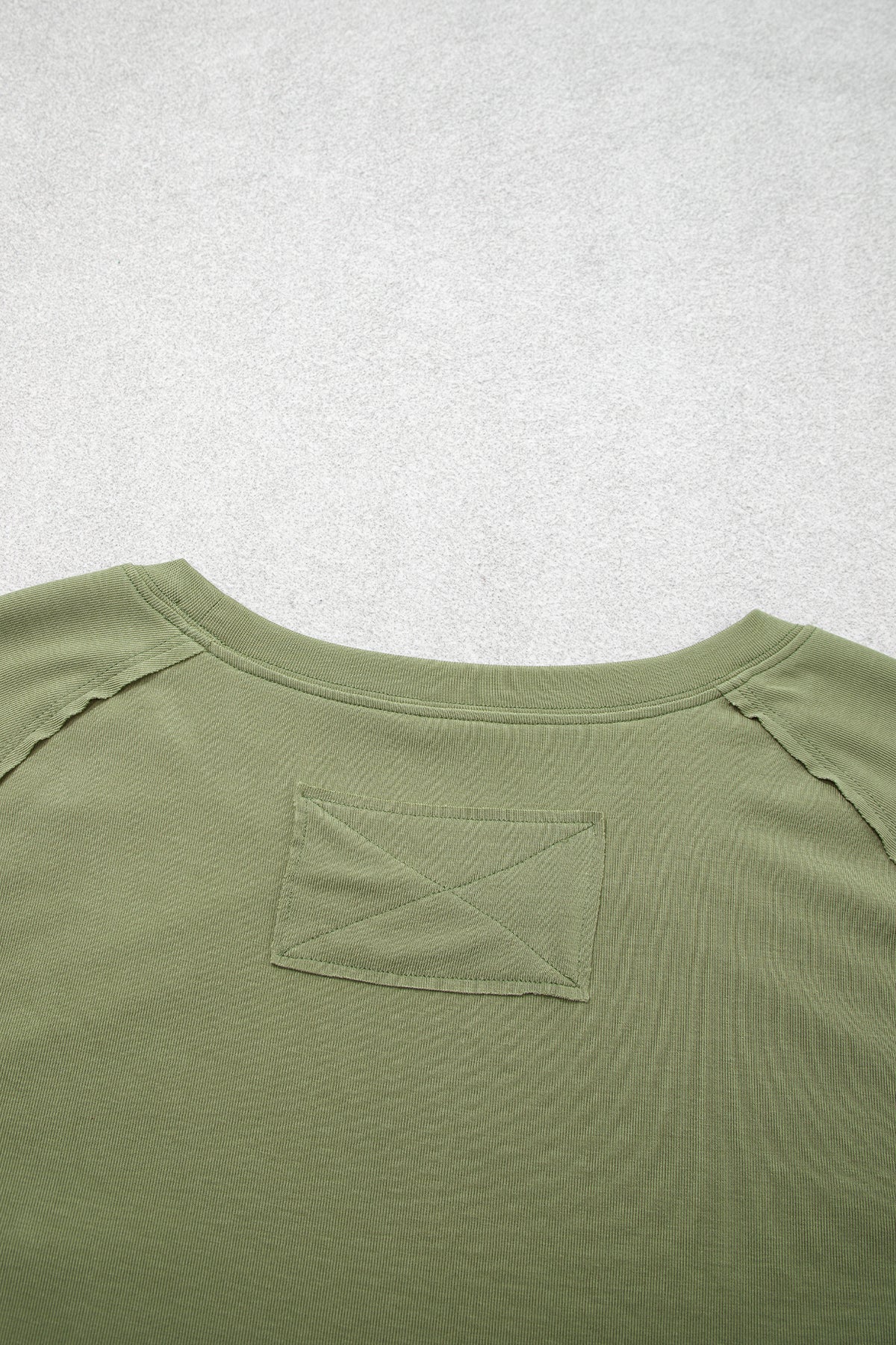 Guacamole Green Round Neck Paneling Long Sleeve Top