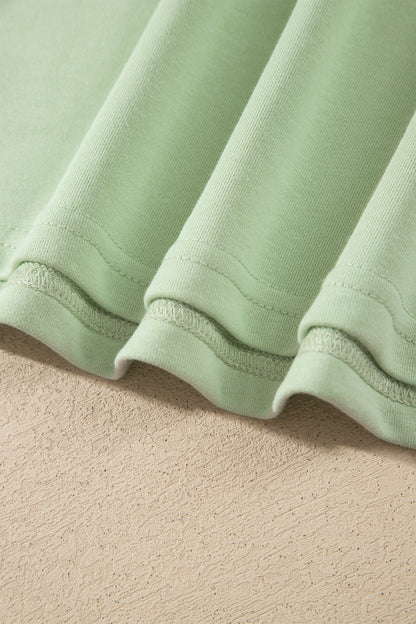 Smoke Green Striped Color Block Pullover Top Drawstring Shorts Set