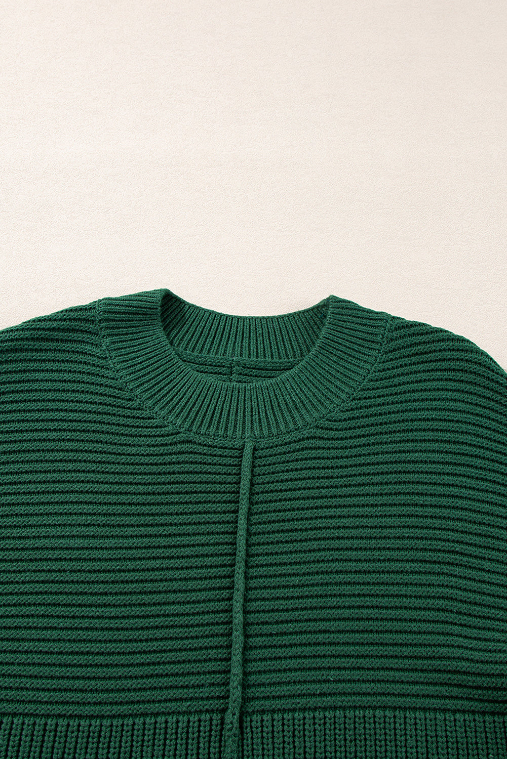 Pull ras du cou à manches lanternes en tricot texturé vert noirâtre
