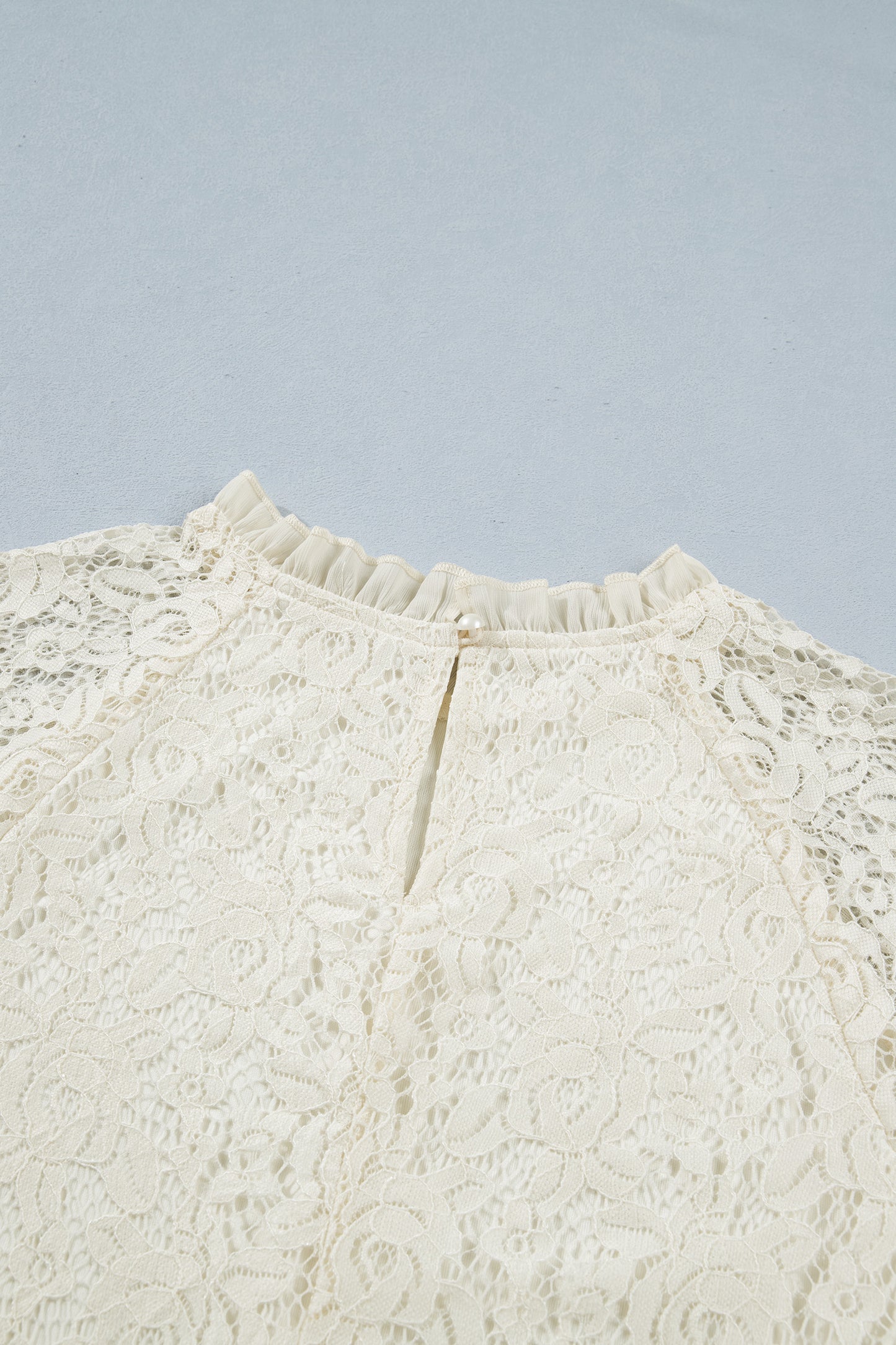 White Sheer Lace Long Sleeve Ruffle Trim Loose Blouse