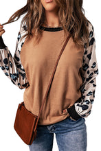 Leopard Sleeve Contrast Knitted Pullover Top