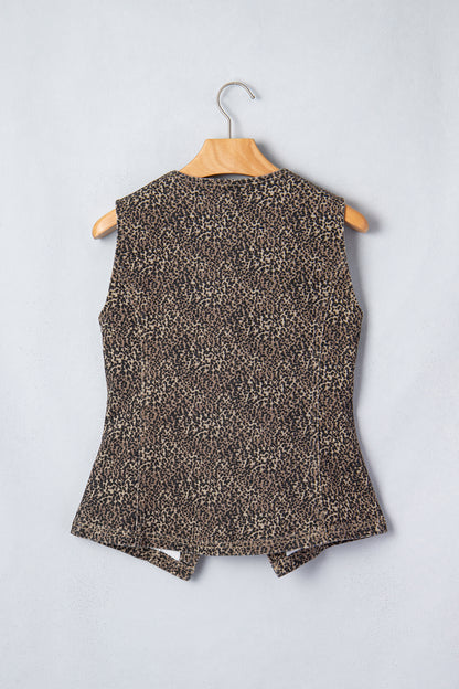Brown Leopard Print Slim Denim Vest