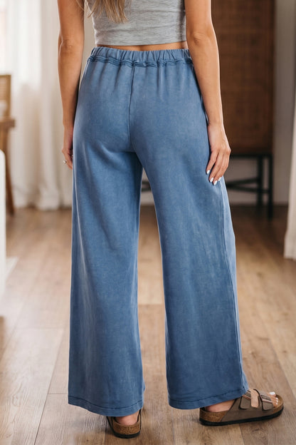 Ashleigh Blue 100% Cotton Mineral Wash Drawstring Retro High Waist Wide Leg Western Pants