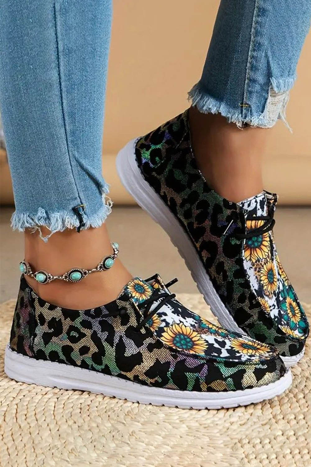 Western Cow Print Sunflower Shoes