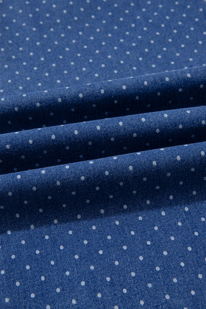 Sky Blue Polka Dot Wide Leg Full Length Shift Silhouette Plus Size Jeans