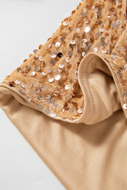 Veste courte ouverte à paillettes en polaire dorée