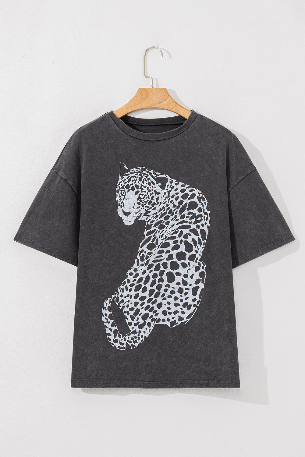 T-shirt graphique gris moyen à imprimé guépard vintage délavé minéral