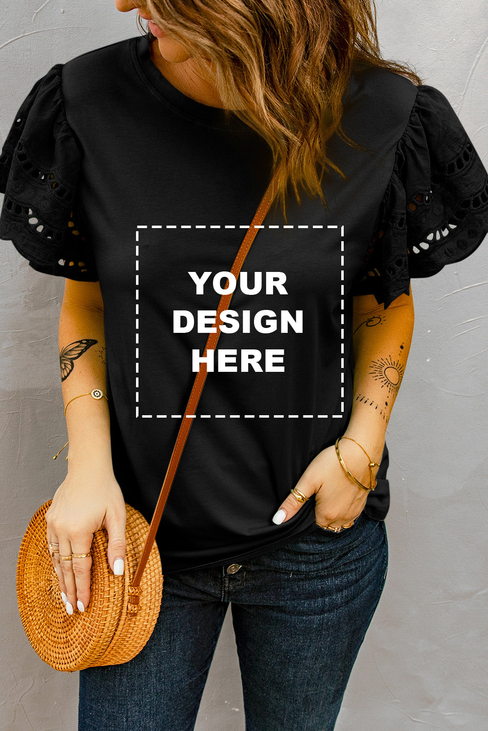 T-shirt à manches volantées ajourées