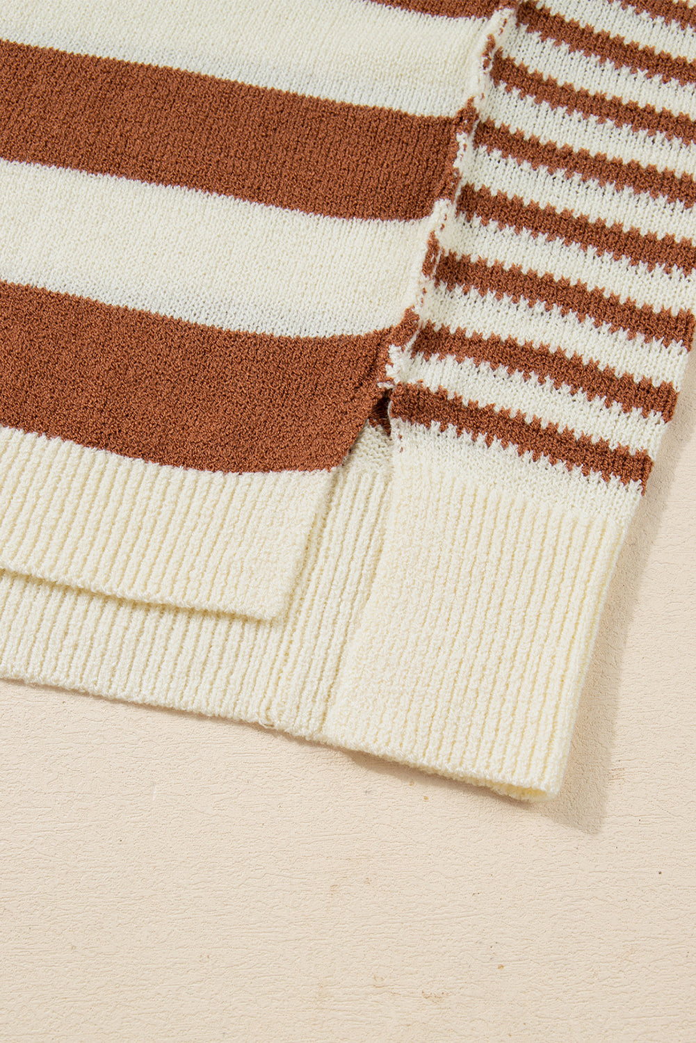 Brown Stripe Drop Shoulder Sleeve Patchwork Baggy Sweater