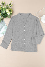 Buttons Front Split Neck Rib Knit Pullover Top