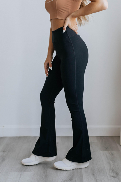 Black High Waist Tummy Control Flared Sports Pants