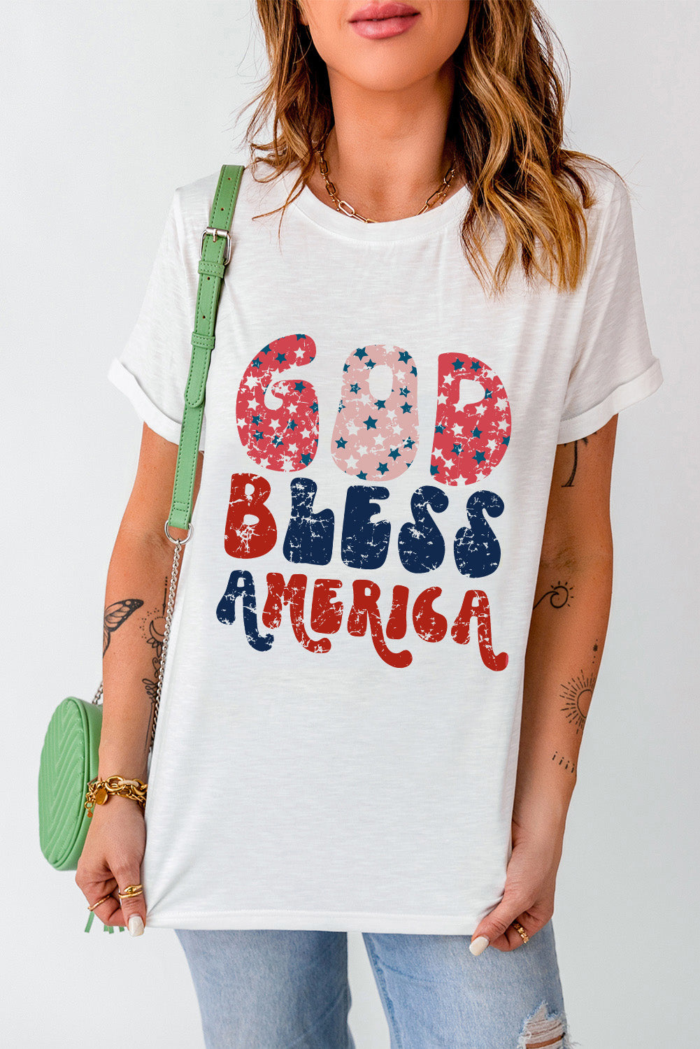 T-shirt blanc avec imprimé « God Bless America »
