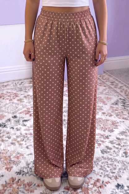 Brown Polka Dot Printed Casual Loose Pants