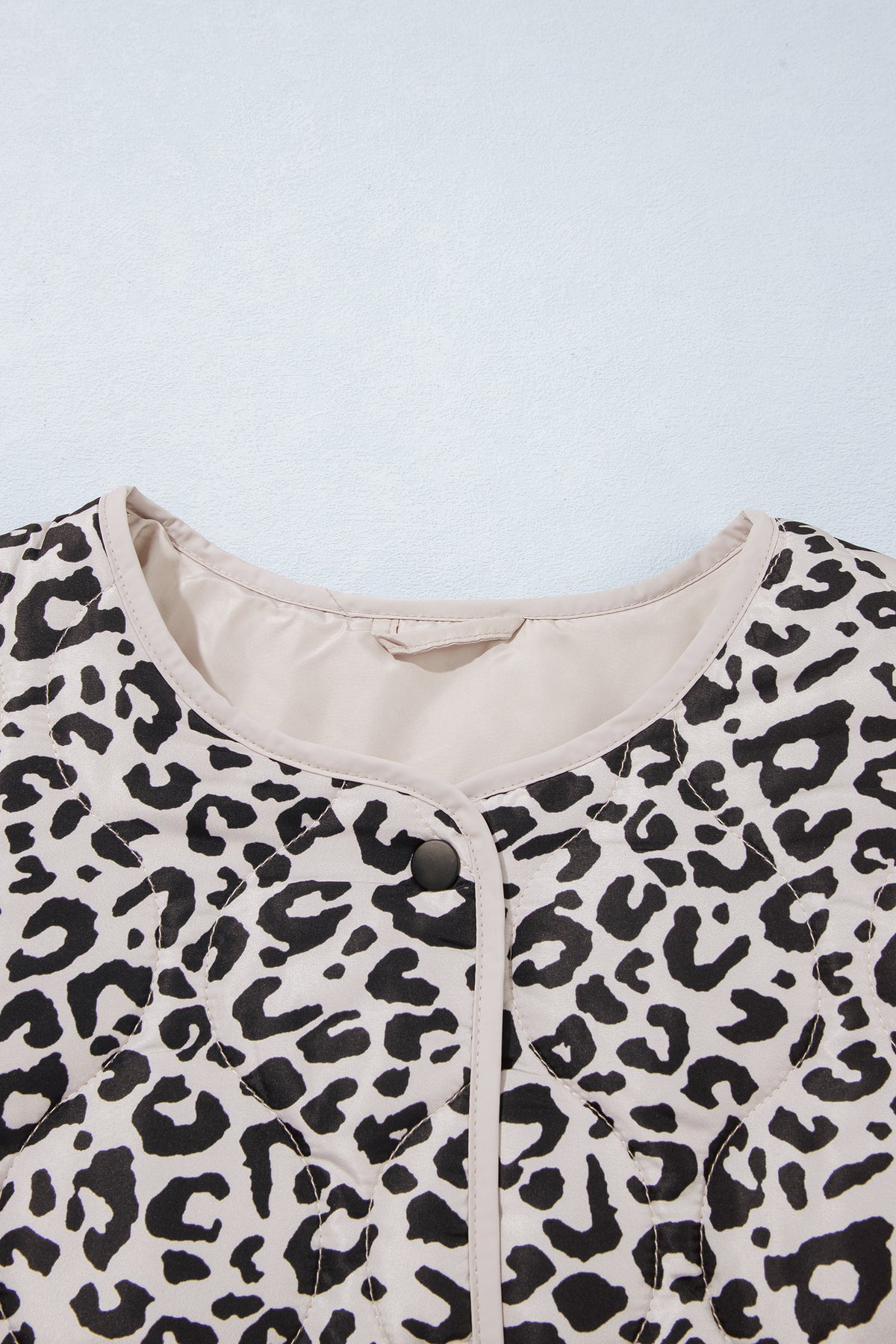 Khaki Leopard Print Patch Pockets Binding Tape Long Sleeve Regular Fit Jacket