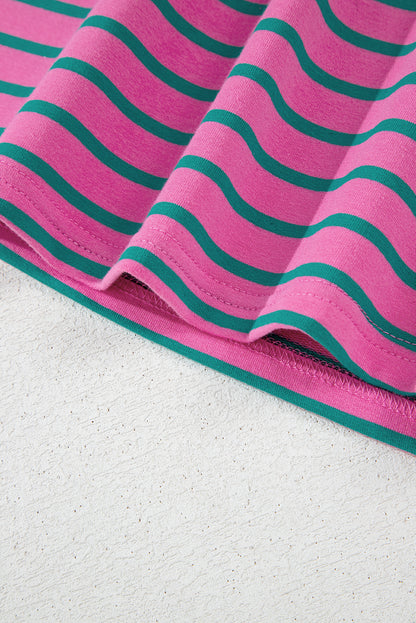 Chemisier à col rond et manches volantées à rayures roses