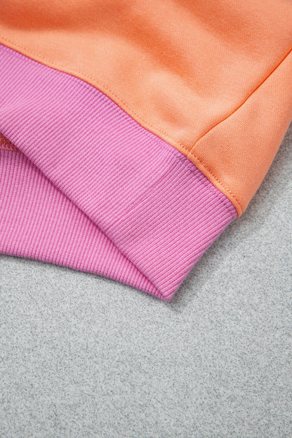 Grapefruit Orange Color Block Contrast Trim Plus Size Sweatshirt