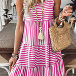 Rose Stripe U Neck Sleeveless Loose Fit Mini Dress