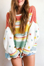 Suéter con mangas en contraste de punto de rayas huecas multicolor 