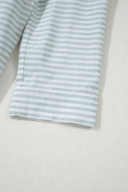 Robe de plage à rayures blanches, col en V, poche poitrine, manches longues