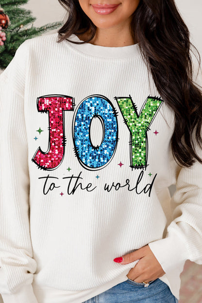Sweat-shirt ras du cou côtelé blanc JOY to the world