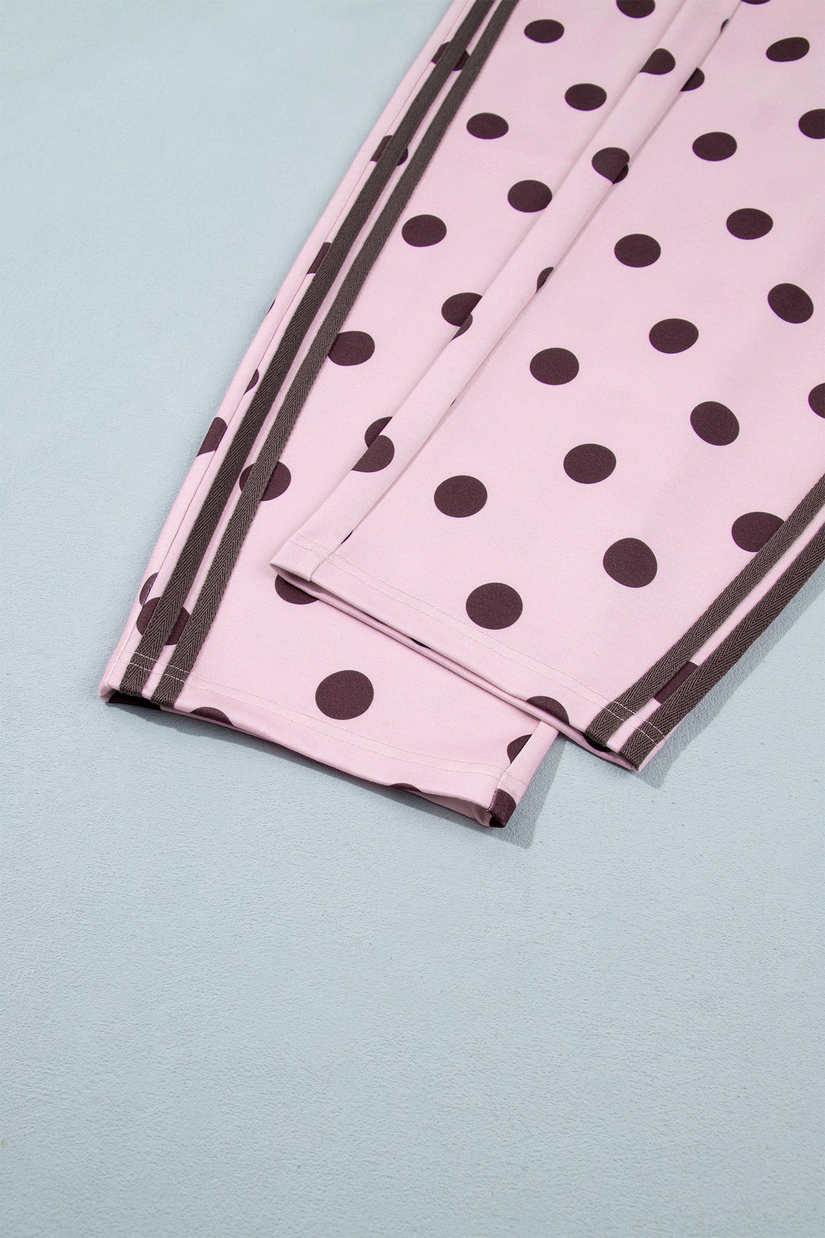 Pink Polka Dot Print Side Stripe Detail Long Sleeve Top Casual Pant Set