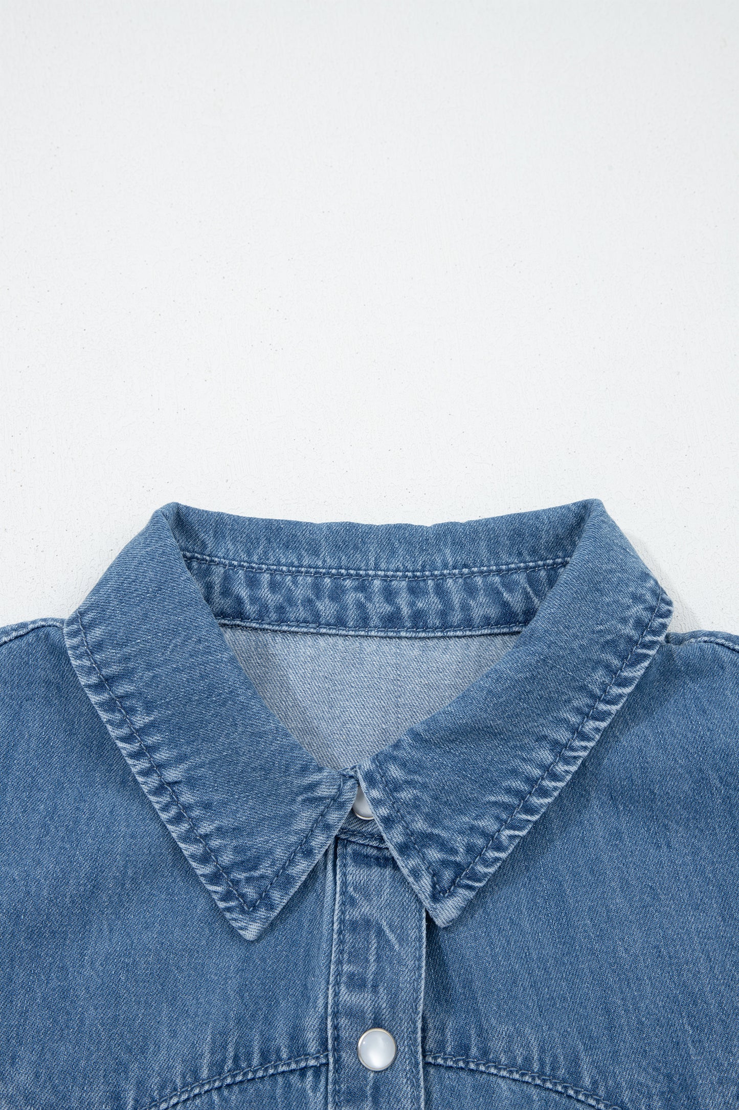 Dusk Blue Ruffled Short Sleeve Denim Shirt