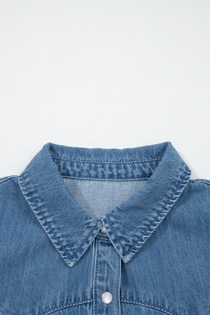Dusk Blue Ruffled Short Sleeve Denim Shirt