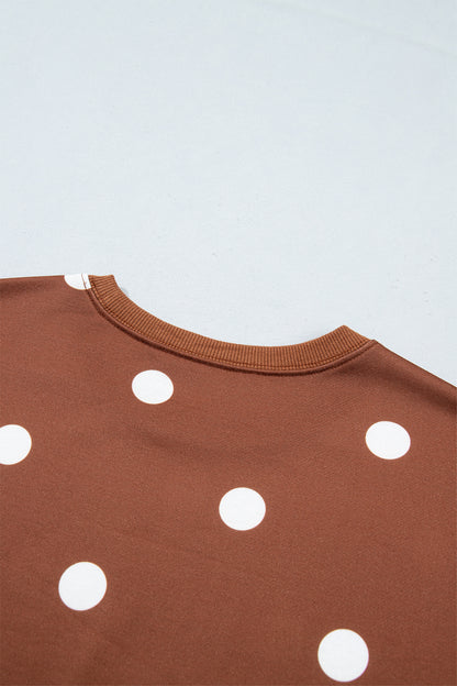 Brown Polka Dot Raw Hem Relaxed Pullover Loose Skort Two Piece Set