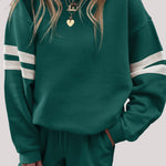 Evergreen Varsity Striped Sleeve Drop Shoulder Sweatshirt and Short Set