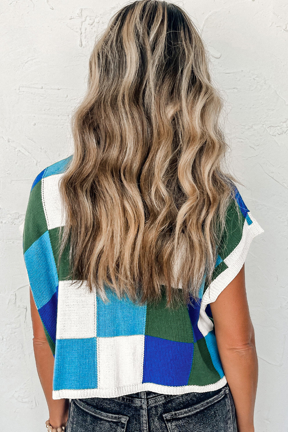 Pulls à manches courtes et blocs de couleurs bleu foncé