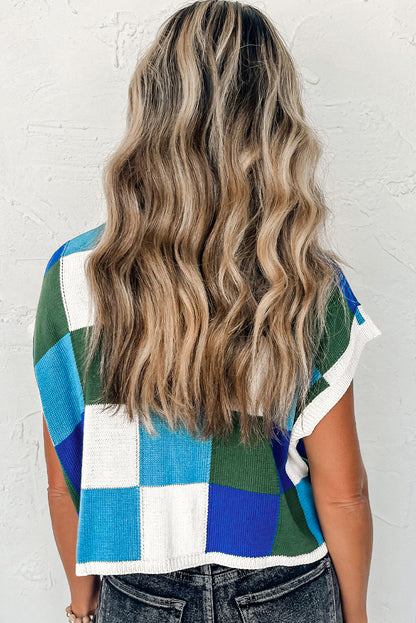 Pulls à manches courtes et blocs de couleurs bleu foncé