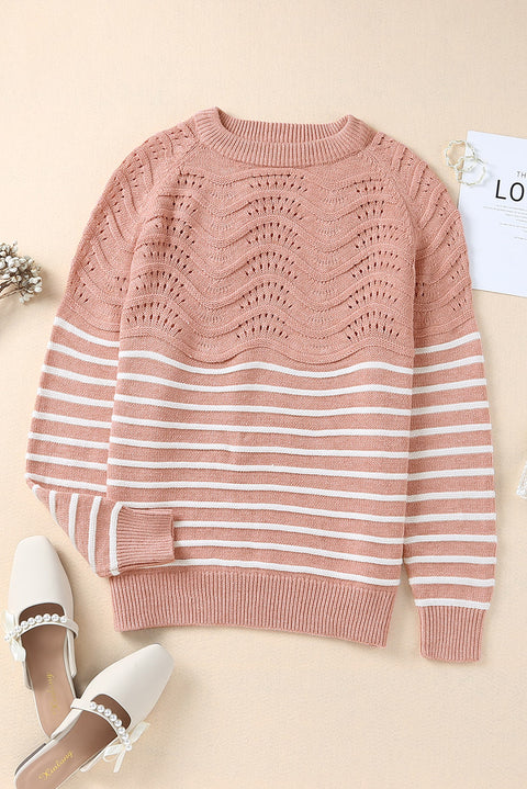 Striped Textured Long Sleeve Knit Sweater