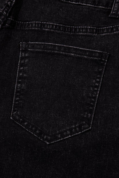 Black Studded Detail Straight Leg Casual Loose Jeans