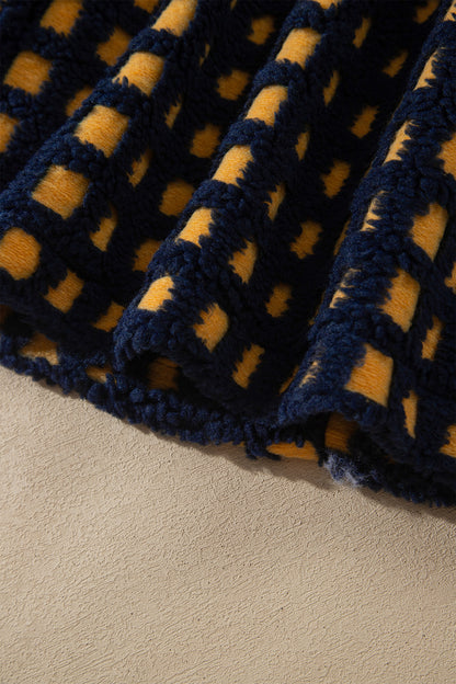 Blue Plaid Sherpa Fleece Zip Up Jacket