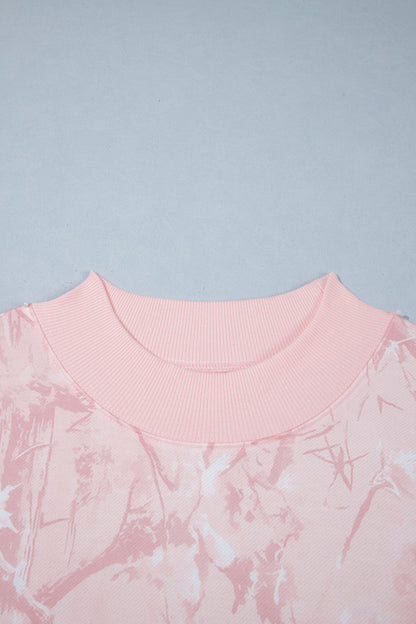 Pink Camouflage Print Stand Neck Long Sleeve Regular Fit Plus Size Set