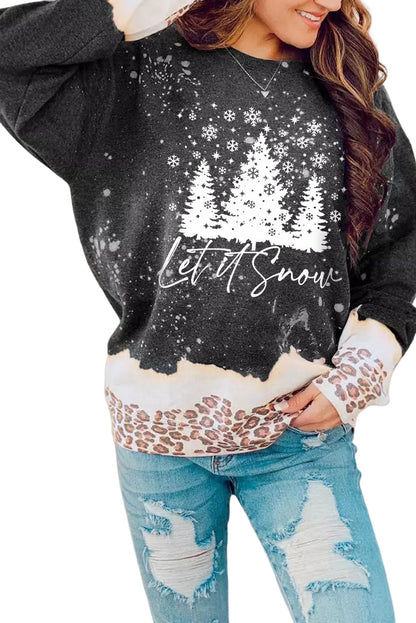 Sudadera blanqueada con estampado de leopardo navideño nevado