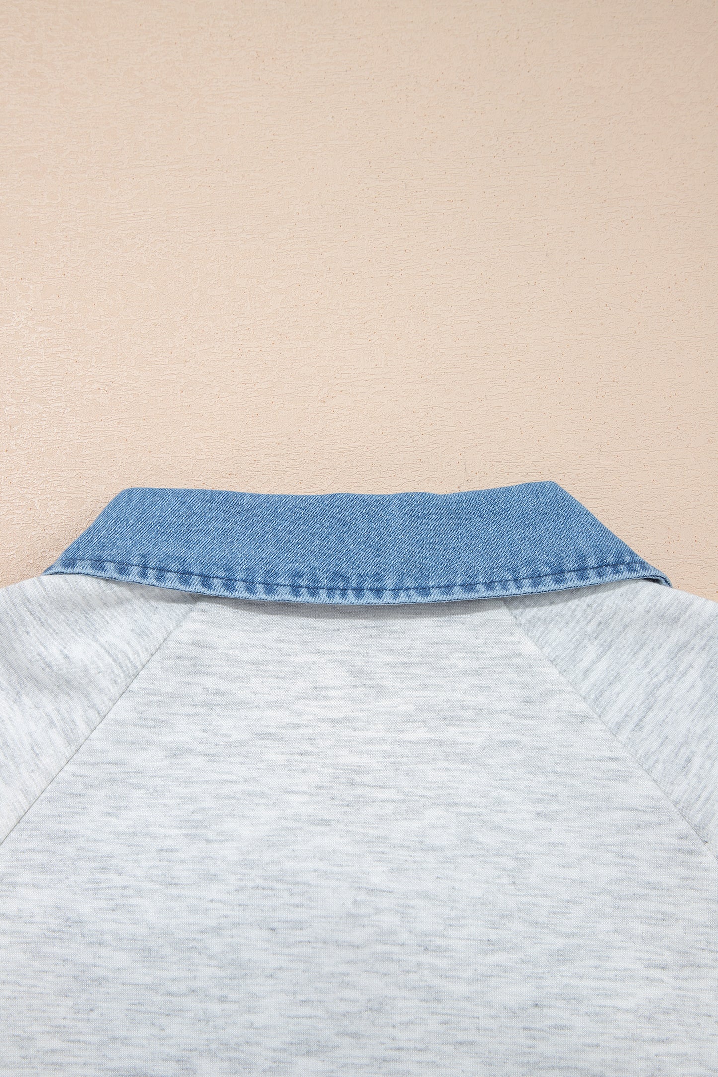Light Grey Denim Contrast Collar Cuffed Short Sleeve Top