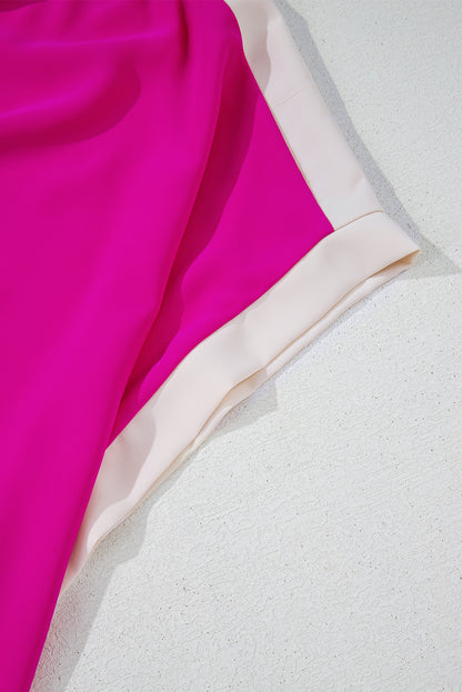 Chemisier tunique surdimensionné à col bateau et blocs de couleurs rouge rose